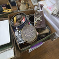 Lot 164 - Box Lot of Miscellaneous Including Crock Dresser Mirror Scale and Hardware