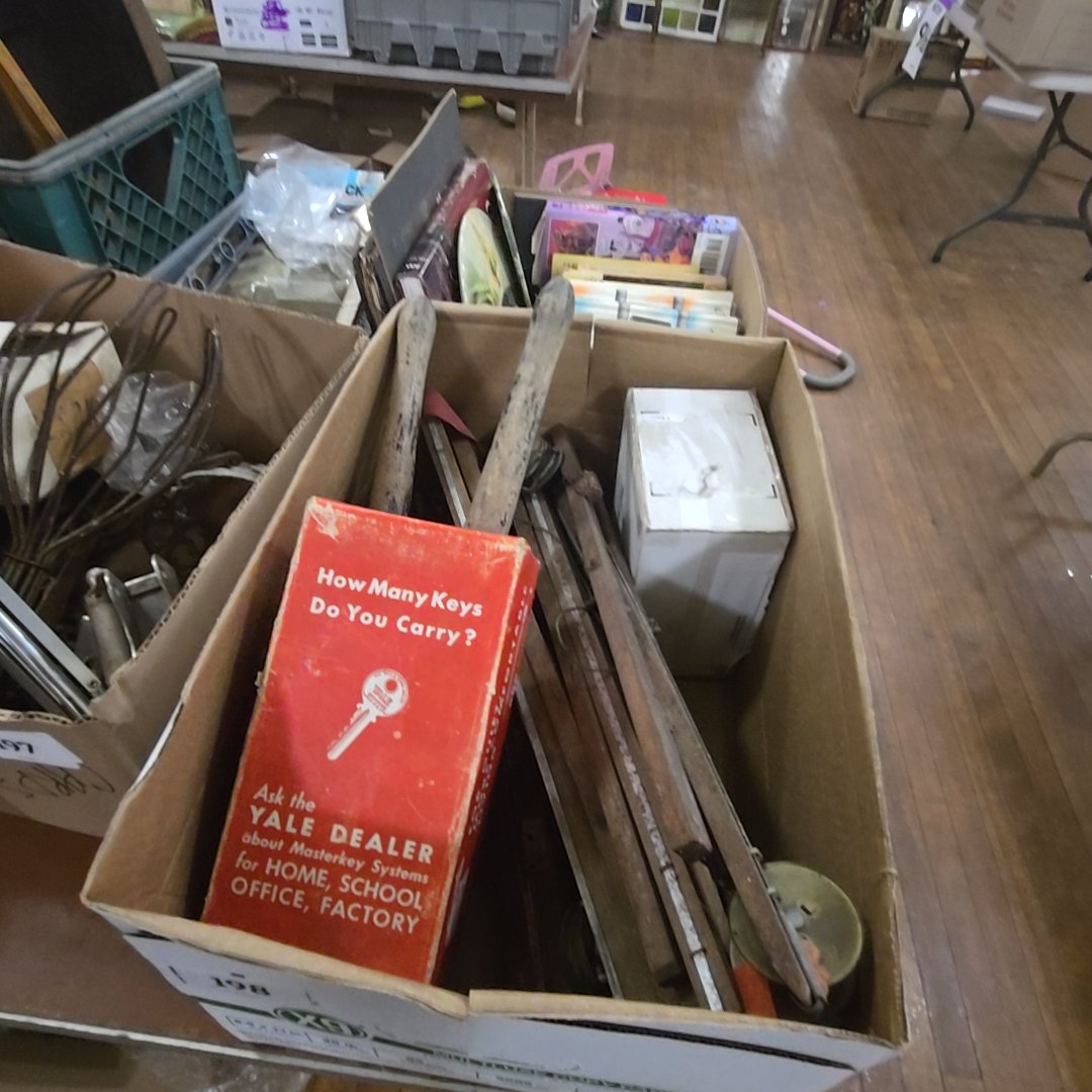 box lot with fishing and Hardware