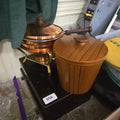 Lot 056 - Grouping with Copper Fondue Pot, Ice Bucket, and Empty Flatware Set
