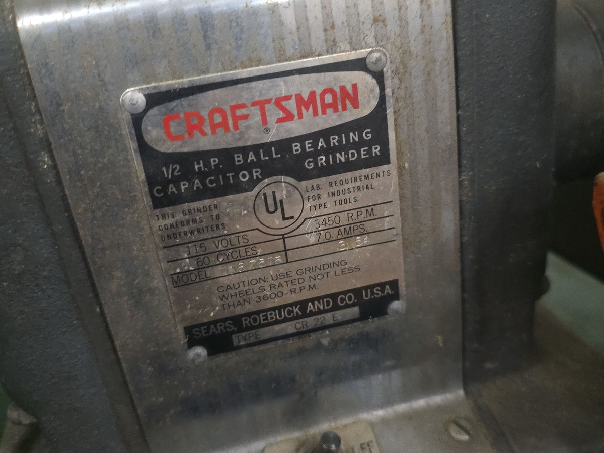 vintage Sears Craftsman 1/2 horsepower ball bearing capacitor grinder, Electric