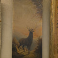 Lot 005 - Antique Oil Painting on Canvas, Stag in a Mountain Landscape, Signed A. Walsh, 13-1/4" W x 36-7/8" H