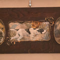 Lot 069 - Antique Triptych Frame with Three Chromolithograph Dog Prints Including Hunting Dogs and Two Oval Portraits, 26" W x 13" H
