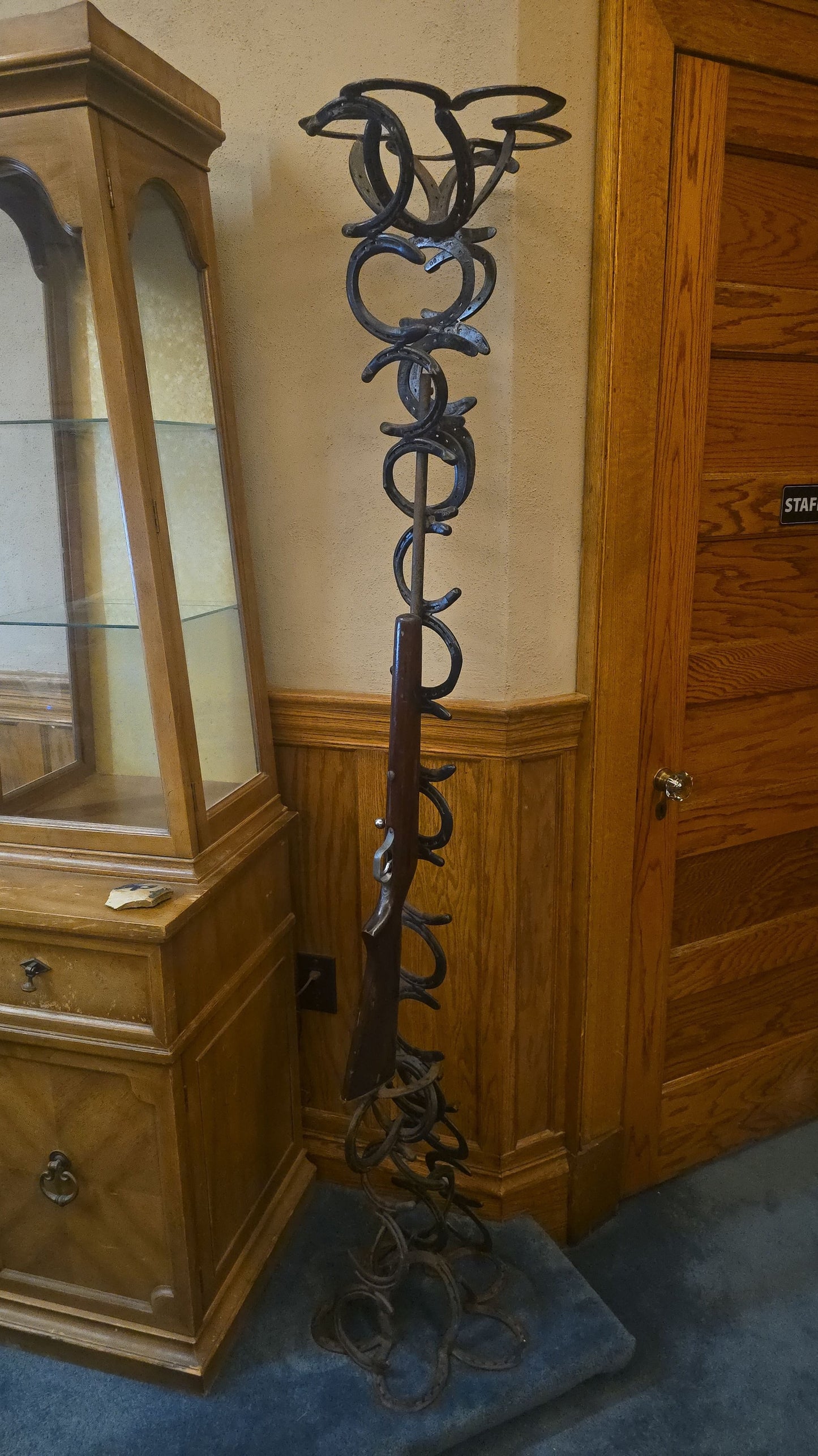 Vintage Folk Art Welded Horseshoe and Rifle Coat Stand
