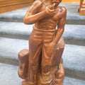 Lot 157 - Vintage Haitian Carved Wood Figure of a Seated Man Smoking a Pipe, Signed Numa Germain, 22-1/2" H