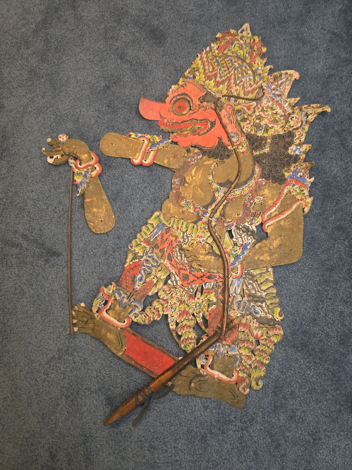 Vintage Indonesian Wayang Kulit Shadow Puppet of a Demon Figure, Note Arm Detached