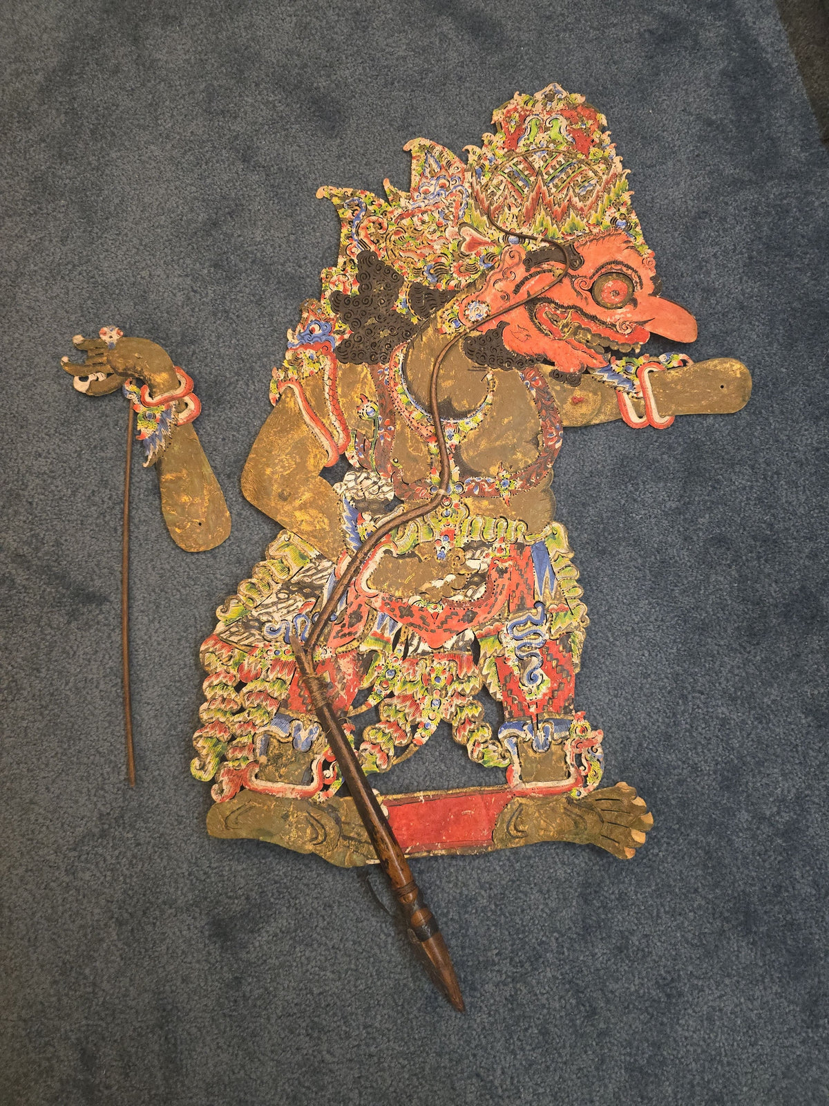 Vintage Indonesian Wayang Kulit Shadow Puppet of a Demon Figure, Note Arm Detached