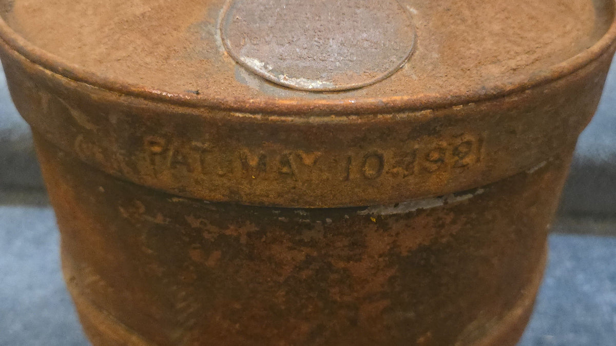 Antique Gasoline Pump Field Test Measure Can with Built-In Thermometer, Patented May 10, 1921