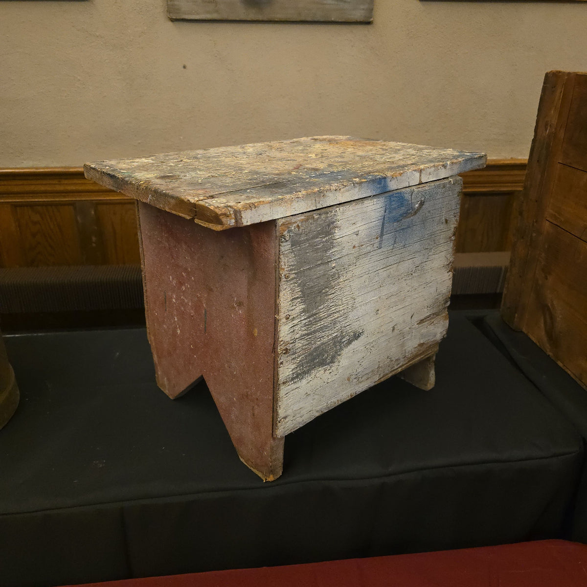 Antique Primitive Painted Wood Stool