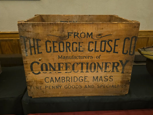 Antique George Close Co. Confectionery Advertising Wood Shipping Crate, Cambridge, Massachusetts