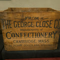 Lot 175 - Antique George Close Co. Confectionery Advertising Wood Shipping Crate, Cambridge, Massachusetts, 24" L x 16-1/4" W x 17-5/8" H