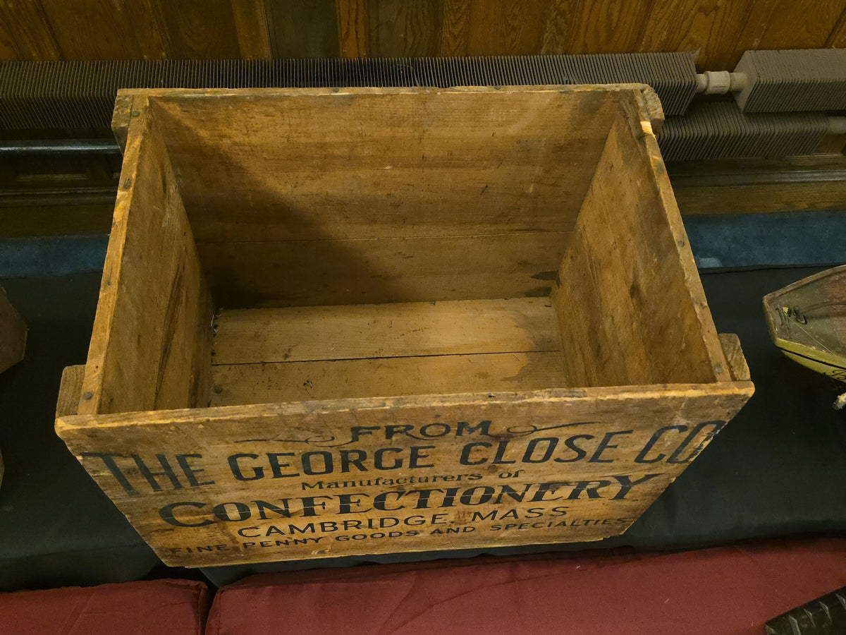 Antique George Close Co. Confectionery Advertising Wood Shipping Crate, Cambridge, Massachusetts