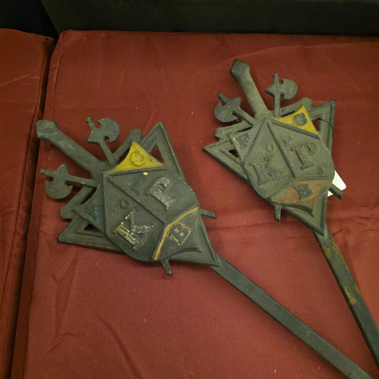 Pair of Antique Knights of Pythias Cast Iron Grave Markers