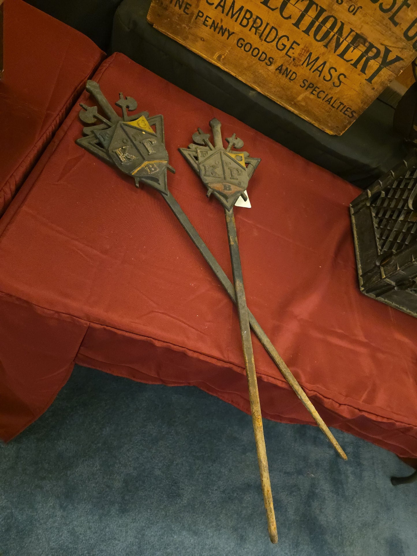 Pair of Antique Knights of Pythias Cast Iron Grave Markers