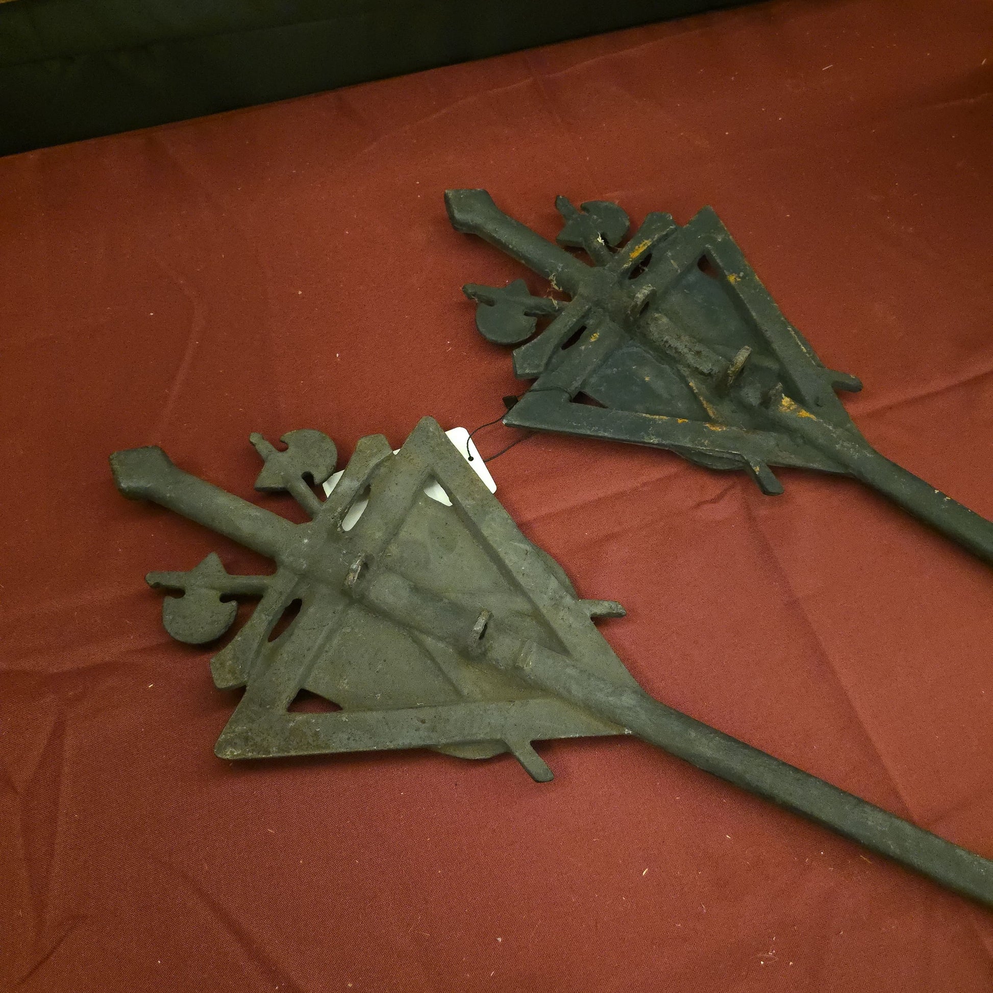 Pair of Antique Knights of Pythias Cast Iron Grave Markers