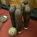 Lot 188 - Antique Wooden Bowling Skittles Set with Eight Pins and Ball
