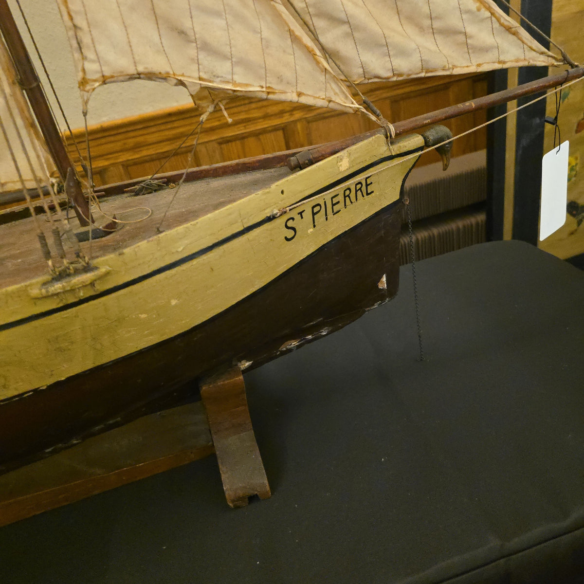 Antique French Wooden Sailing Ship Model "St Pierre" from Brest on Stand