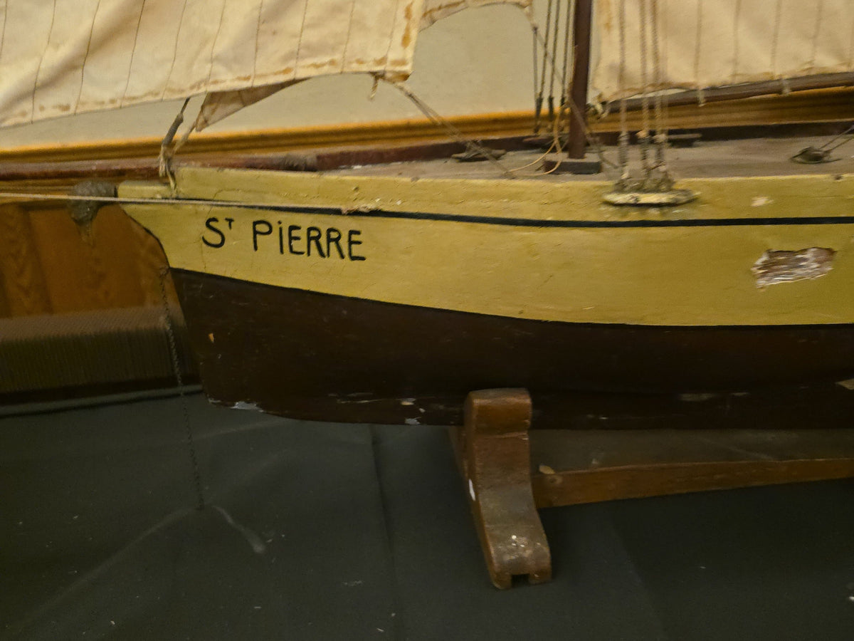 Antique French Wooden Sailing Ship Model "St Pierre" from Brest on Stand