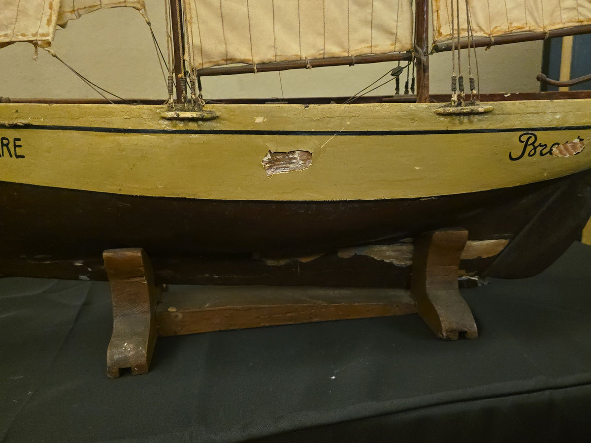 Antique French Wooden Sailing Ship Model "St Pierre" from Brest on Stand