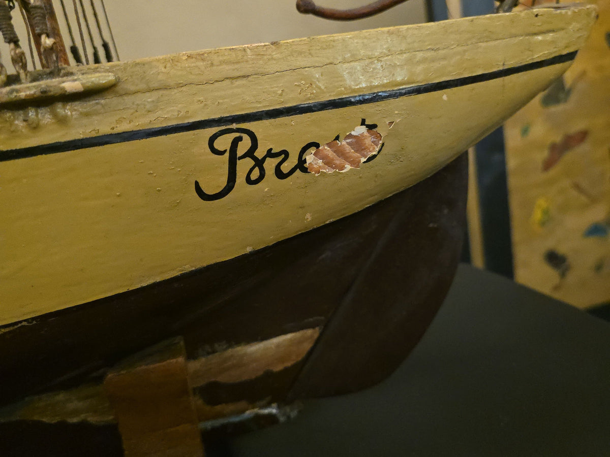 Antique French Wooden Sailing Ship Model "St Pierre" from Brest on Stand