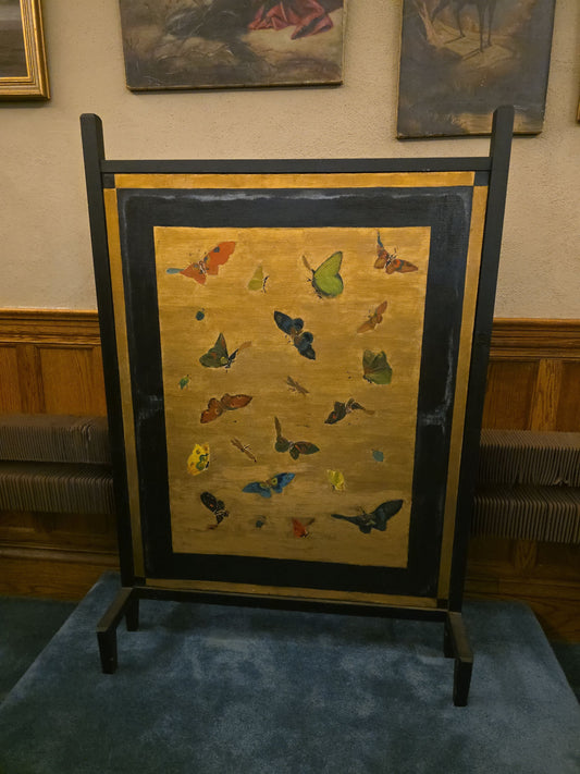 Vintage Hand-Painted Fireplace Screen with Butterflies and Moths