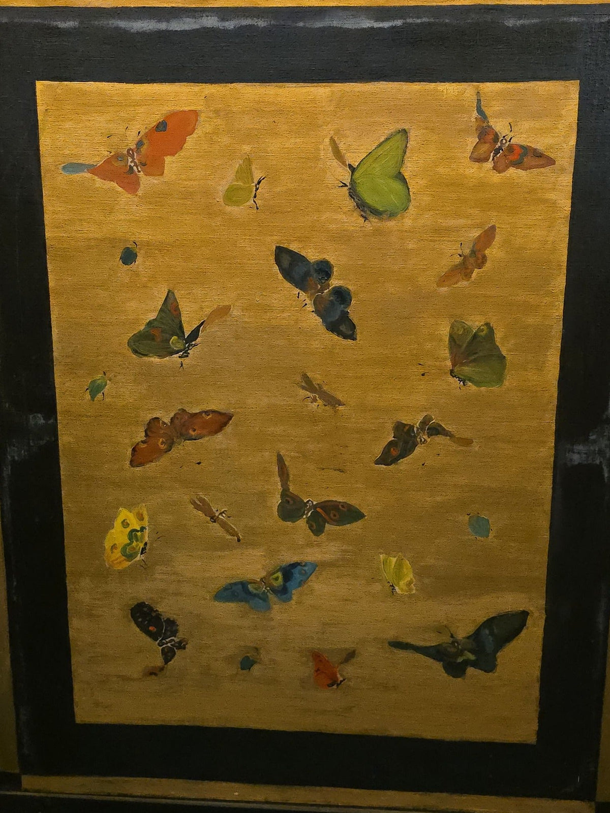 Vintage Hand-Painted Fireplace Screen with Butterflies and Moths
