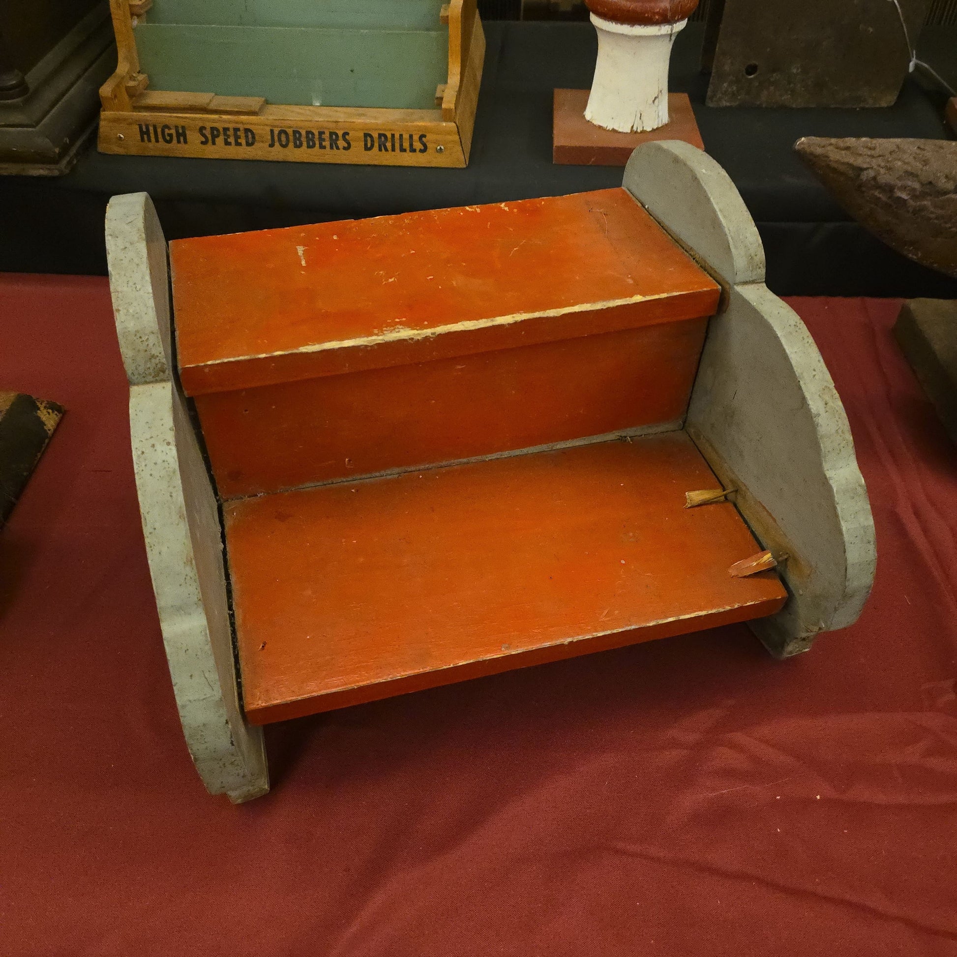 Vintage Folk Art Painted Wood Elephant Children's Step Stool, for Display
