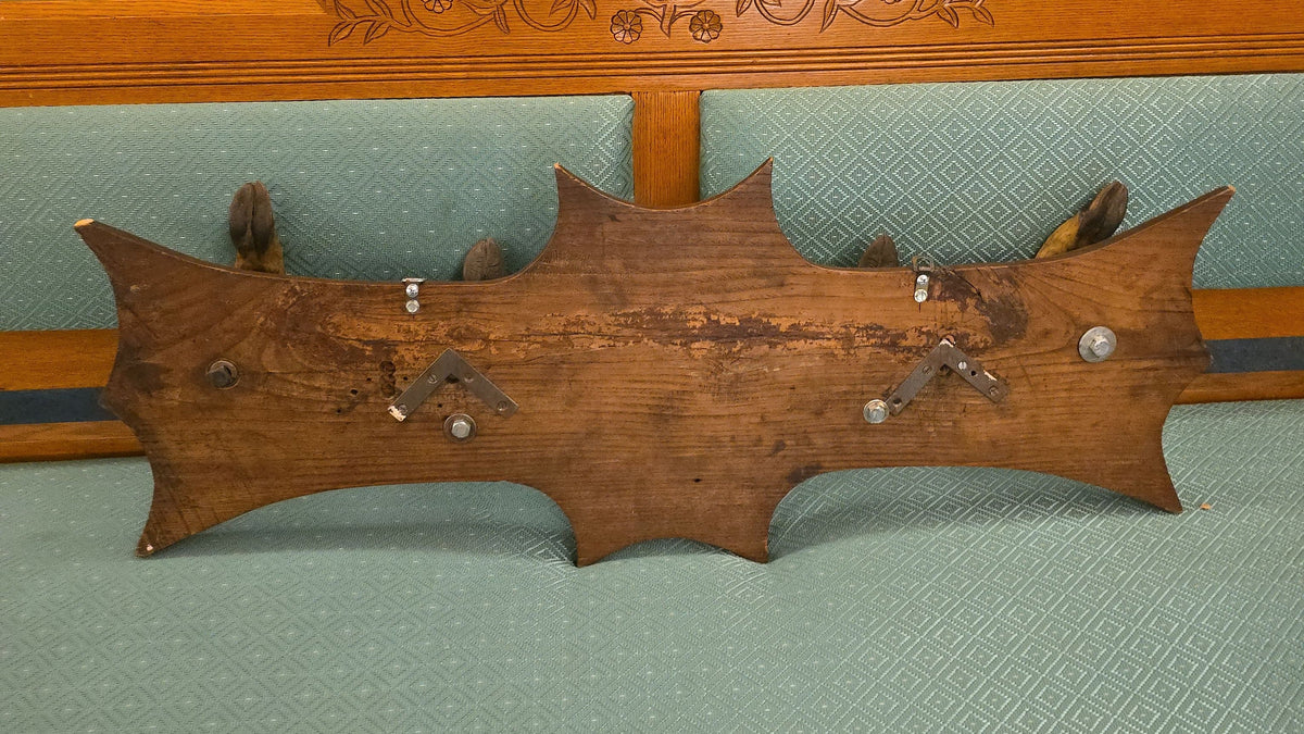 Antique Carved Wood Wall Rack with Deer Hoof Hooks