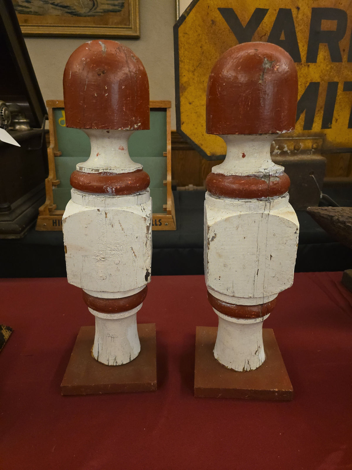 Pair of Antique Painted Wooden Newel Post Finials