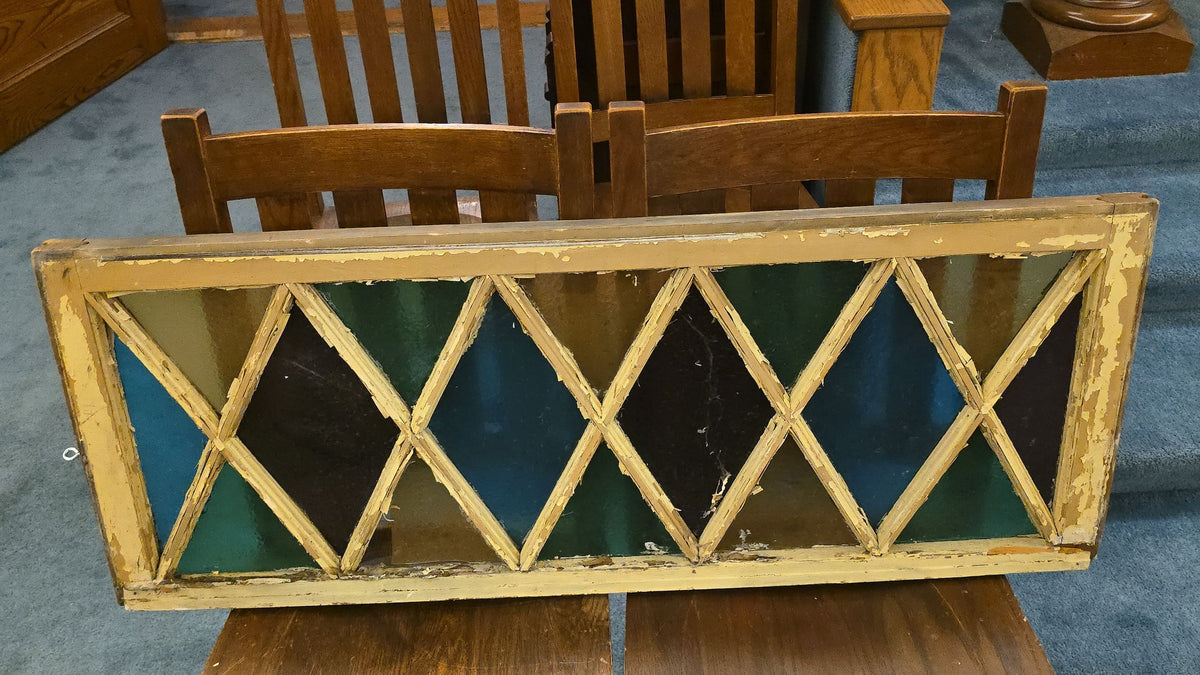 Antique Stained Glass Window Panel with Diamond Pattern, Note Chipped Panel