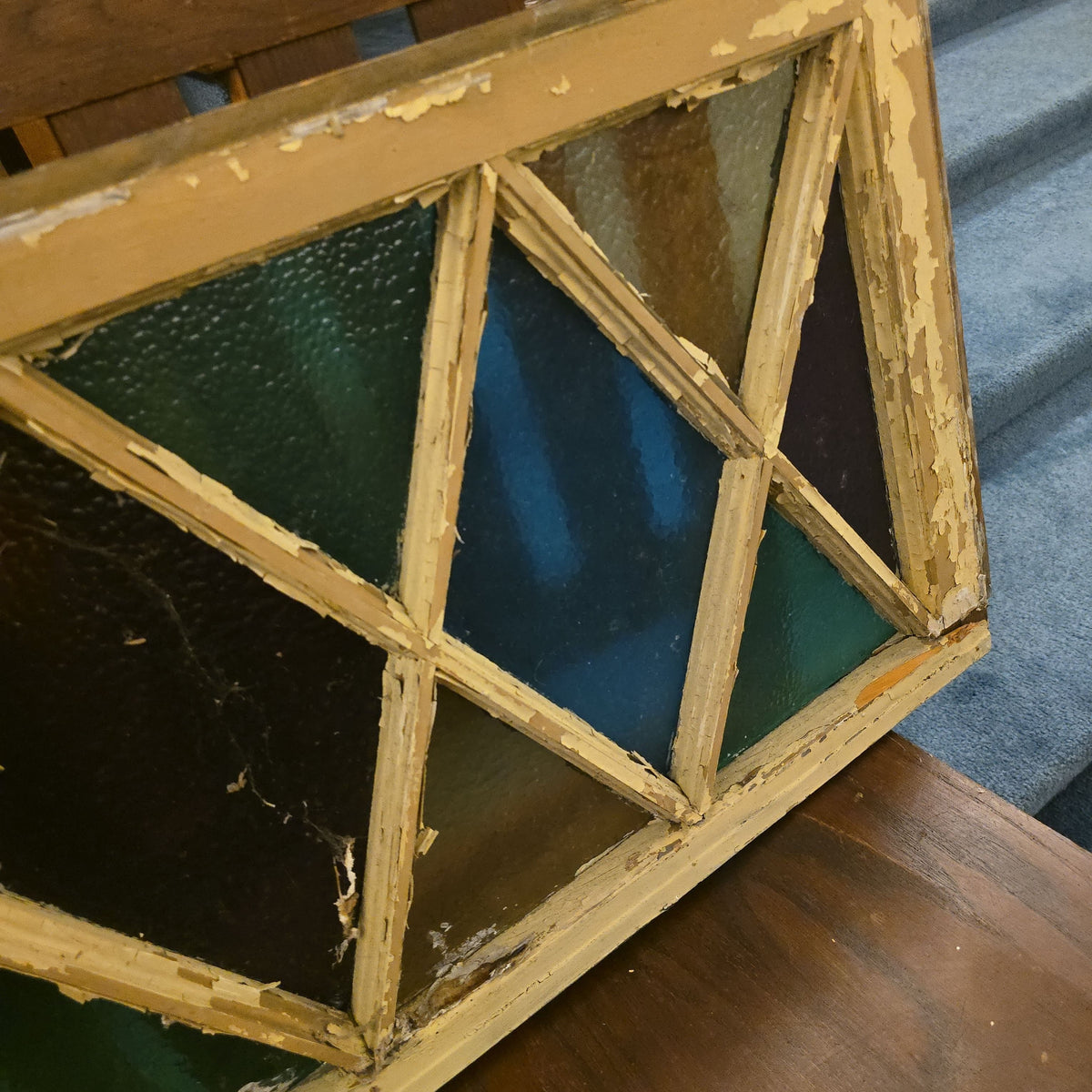 Antique Stained Glass Window Panel with Diamond Pattern, Note Chipped Panel