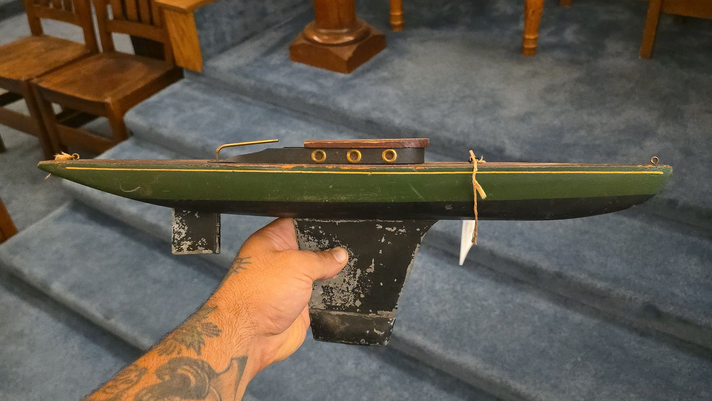 Antique Painted Wood Pond Yacht Model with Weighted Keel