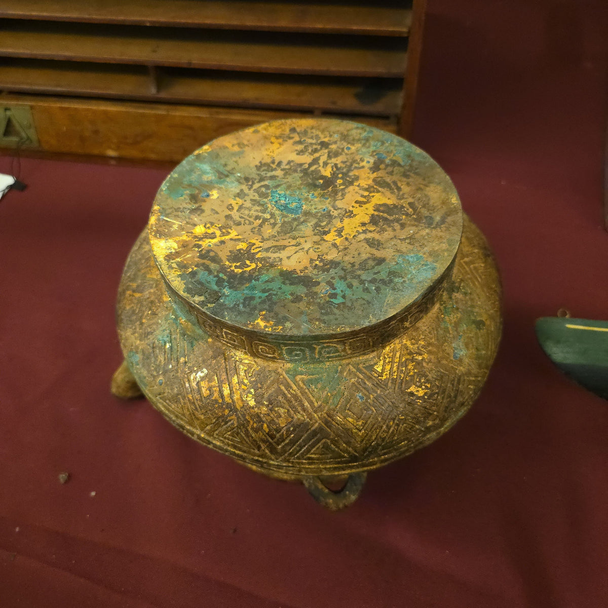 Vintage Replica Chinese-Style Figural Lidded Vessel with Spout and Footed Base
