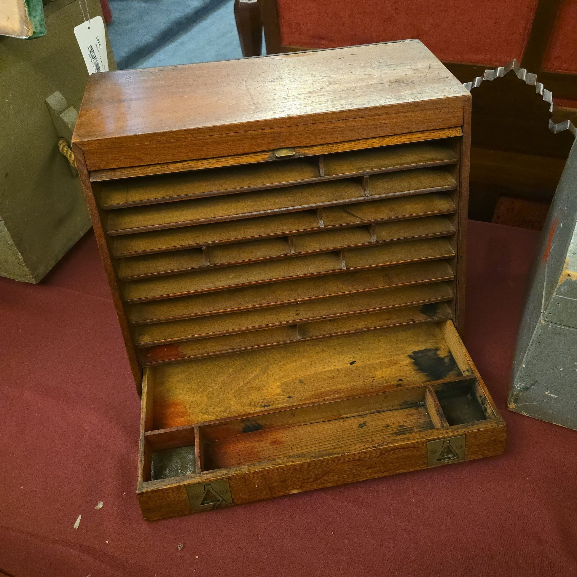 Antique Oak Tambour Front Desktop Cabinet with Drawer