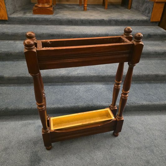 Vintage Wooden Umbrella and Cane Stand with Metal Drip Tray