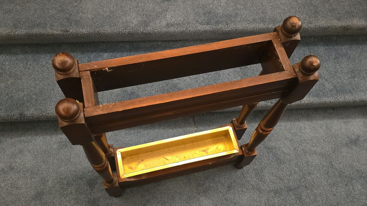 Vintage Wooden Umbrella and Cane Stand with Metal Drip Tray