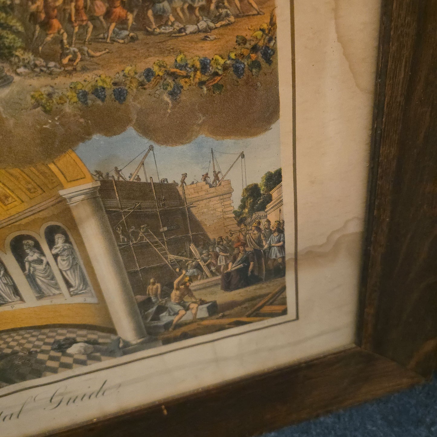 Antique Framed Masonic Chromolithograph Print, "The Oriental Guide," Copyright by James Warren Currier, 1874, Published by Armstrong & Co., Boston, Massachusetts