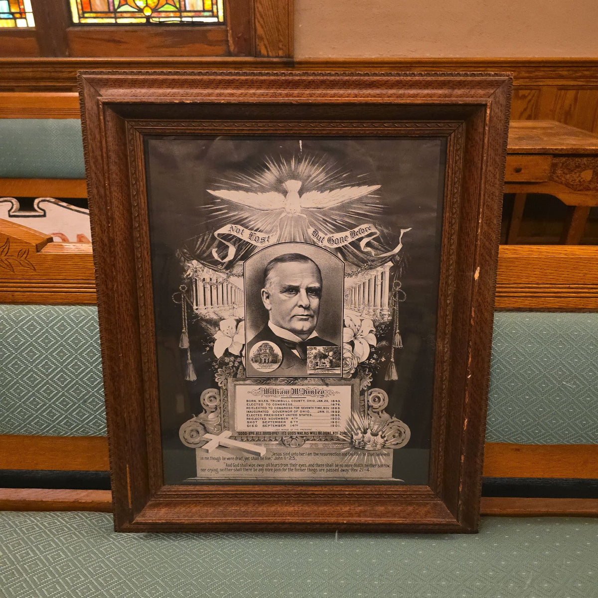 Antique Framed William McKinley Memorial Print, "Not Lost But Gone Before," Published by Home Art Picture Co., Chicago, Illinois, 1901