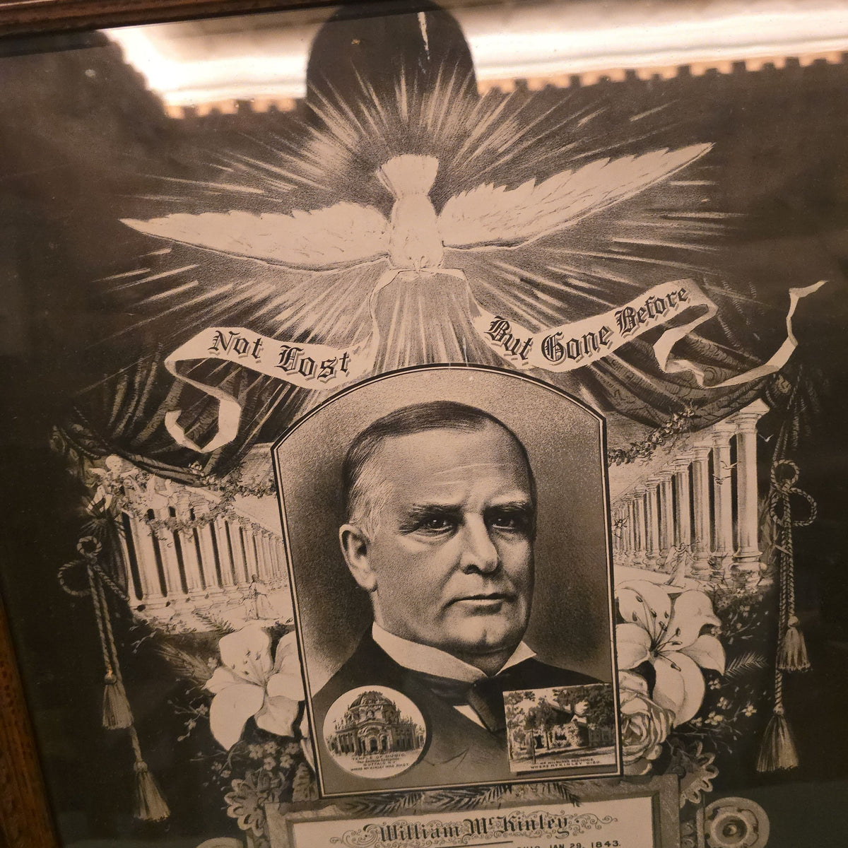 Antique Framed William McKinley Memorial Print, "Not Lost But Gone Before," Published by Home Art Picture Co., Chicago, Illinois, 1901