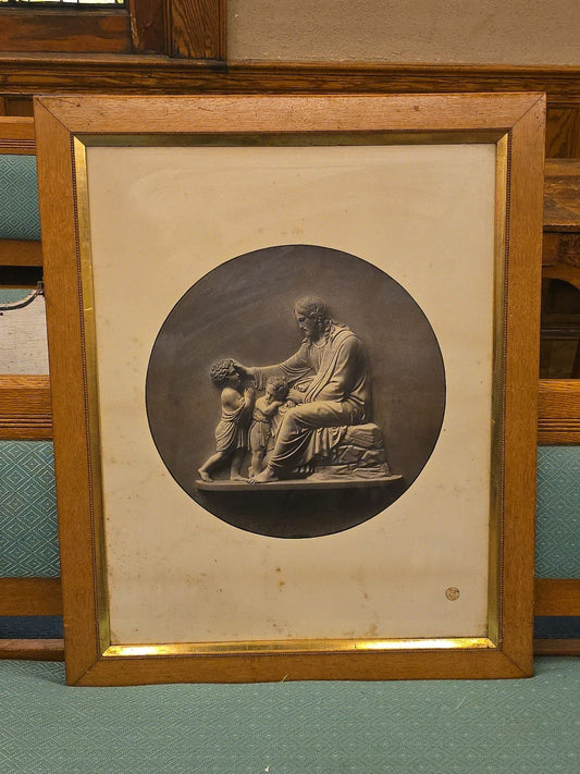 Antique Framed Photograph of Bertel Thorvaldsen's "Christ Blessing the Children" Sculpture, Photographed by John G. Unnevehr, Circa 1872
