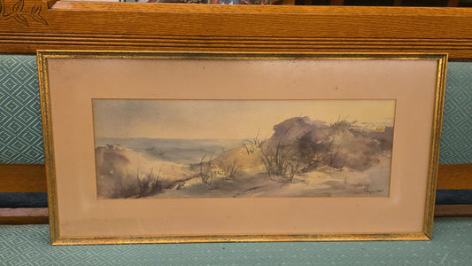 Vintage Framed Watercolor Painting on Paper, Beach Dune Landscape, Signed E. Ryan A.W.S.