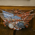 Lot 051 - Vintage Painted Fiberglass Patriotic Eagle and Flags Wall Plaque with Shield, Drum, and Musket, 40-1/4" W x 21" H