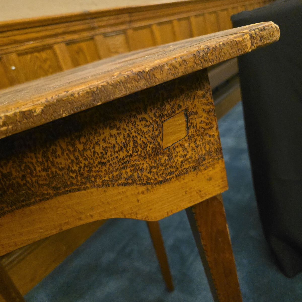 Antique Pyrography Card Table with Suit Motifs and Single Drawer