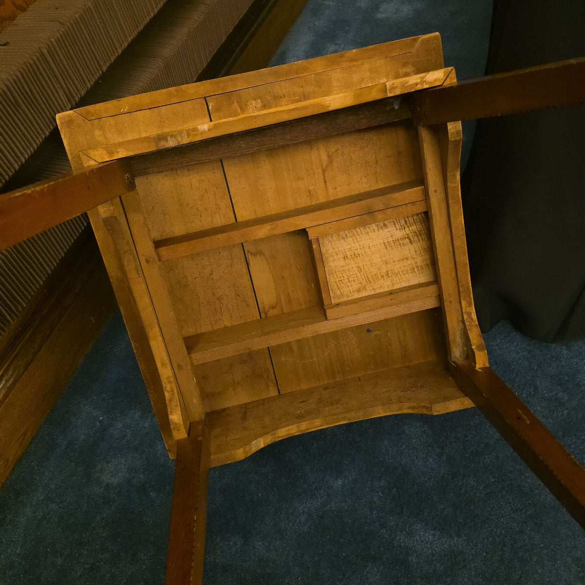 Antique Pyrography Card Table with Suit Motifs and Single Drawer
