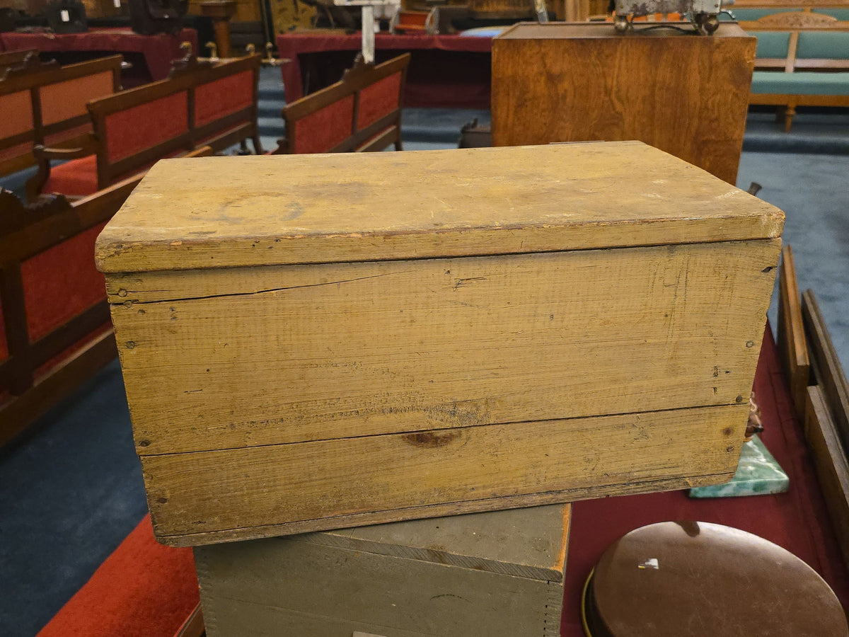 Antique Yellow-Painted Wooden Hinged-Lid Box