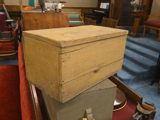 Antique Yellow-Painted Wooden Hinged-Lid Box