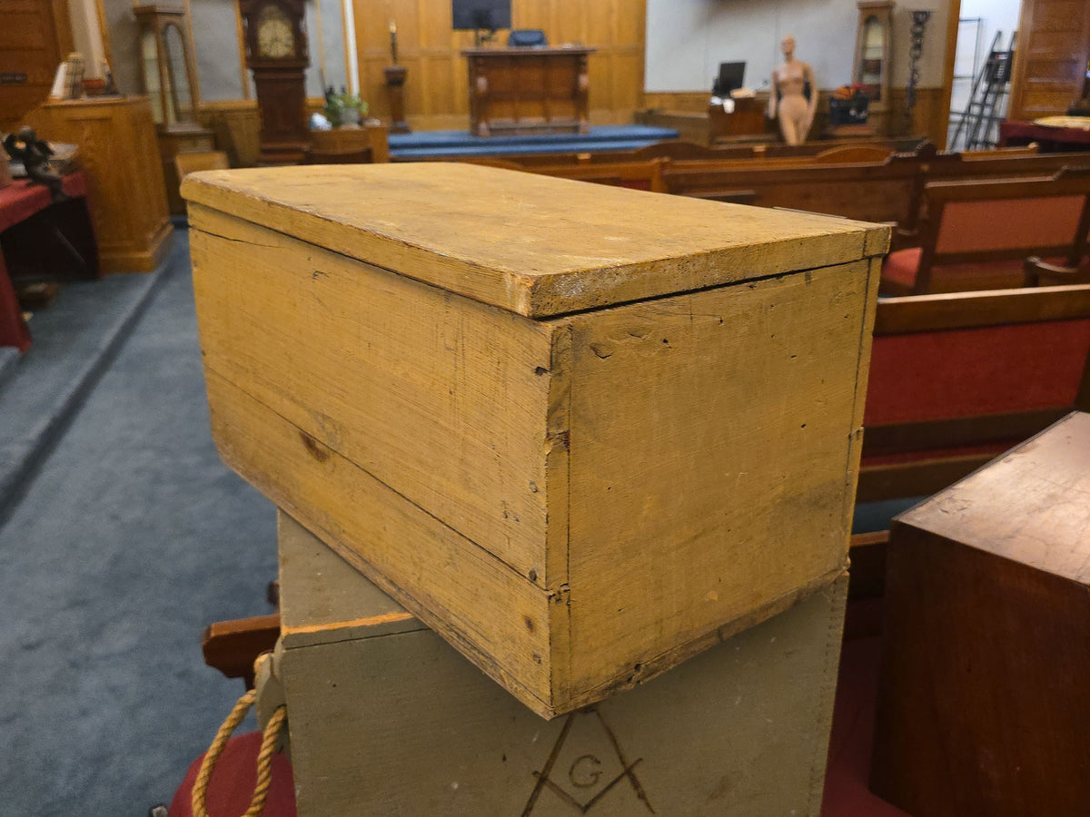 Antique Yellow-Painted Wooden Hinged-Lid Box