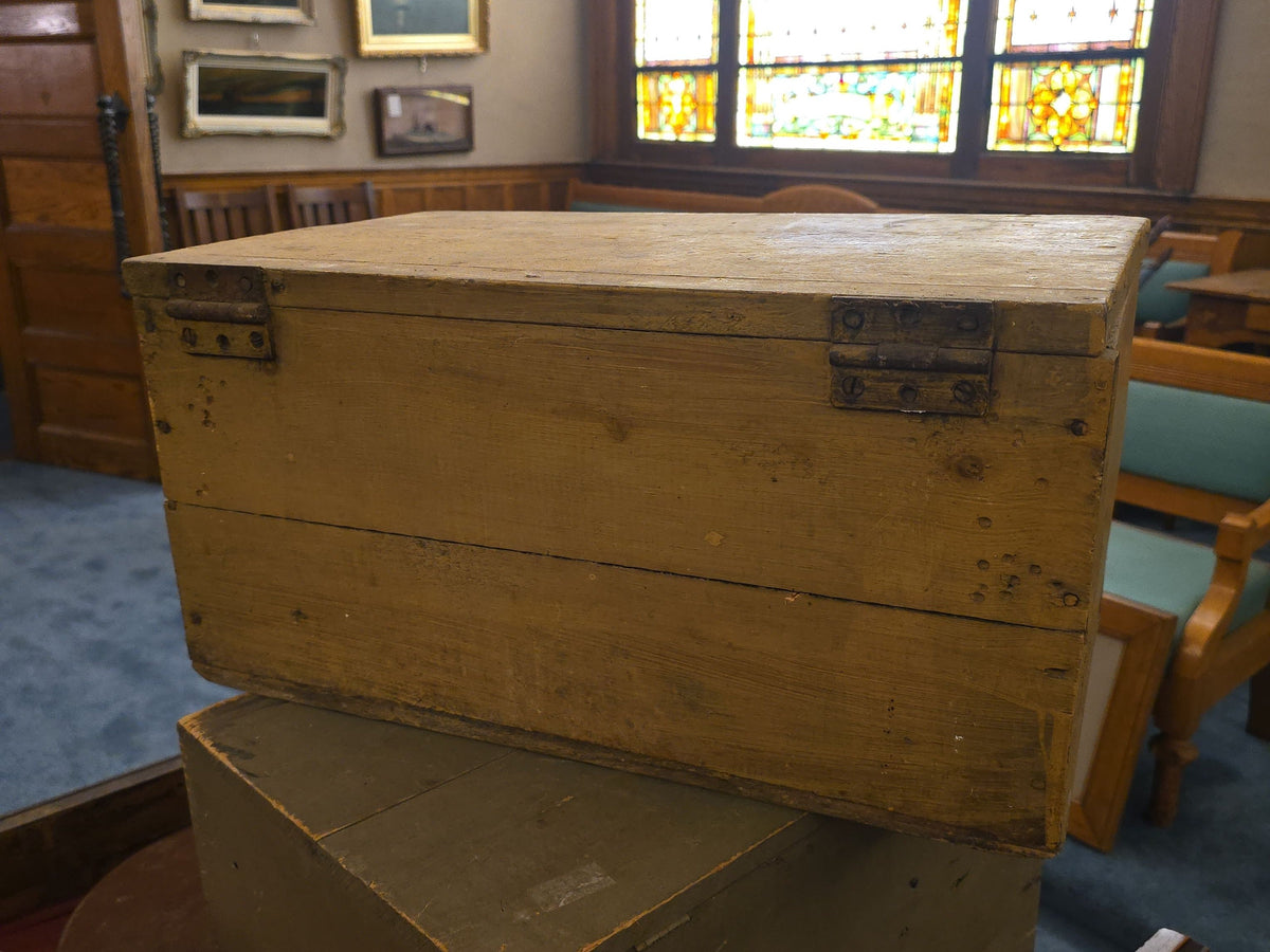 Antique Yellow-Painted Wooden Hinged-Lid Box