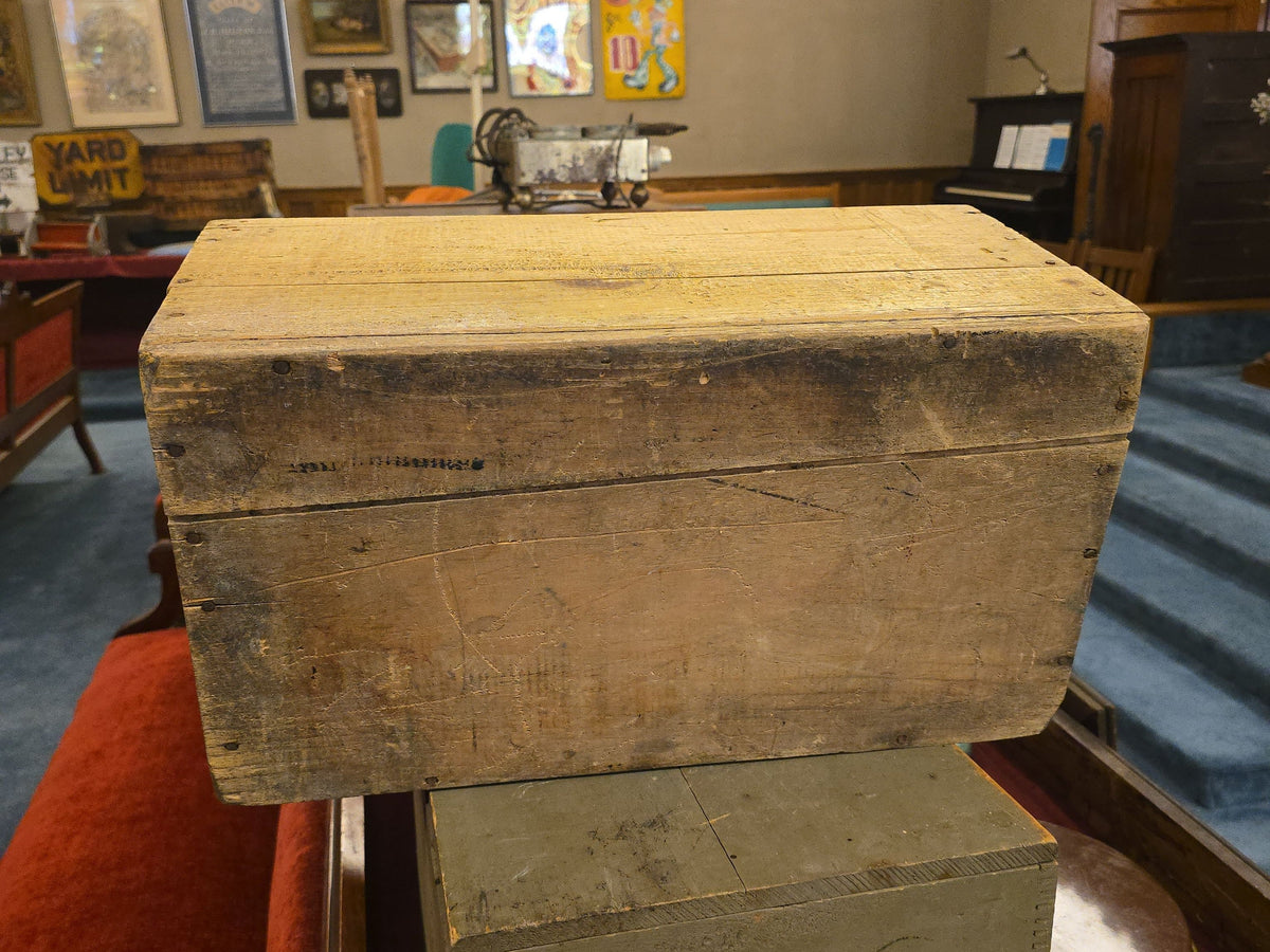 Antique Yellow-Painted Wooden Hinged-Lid Box