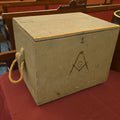 Lot 201 - Vintage Masonic Painted Wood Storage Box with Square and Compass Symbols and Rope Handles, 17" L x 13" W x 13-3/4" H