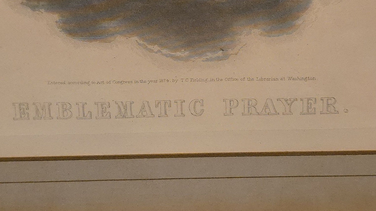 Antique Framed "Emblematic Prayer" Odd Fellows Lord's Prayer Engraving Print by T.C. Fielding, Engraved by E.A. Fowle, 1874